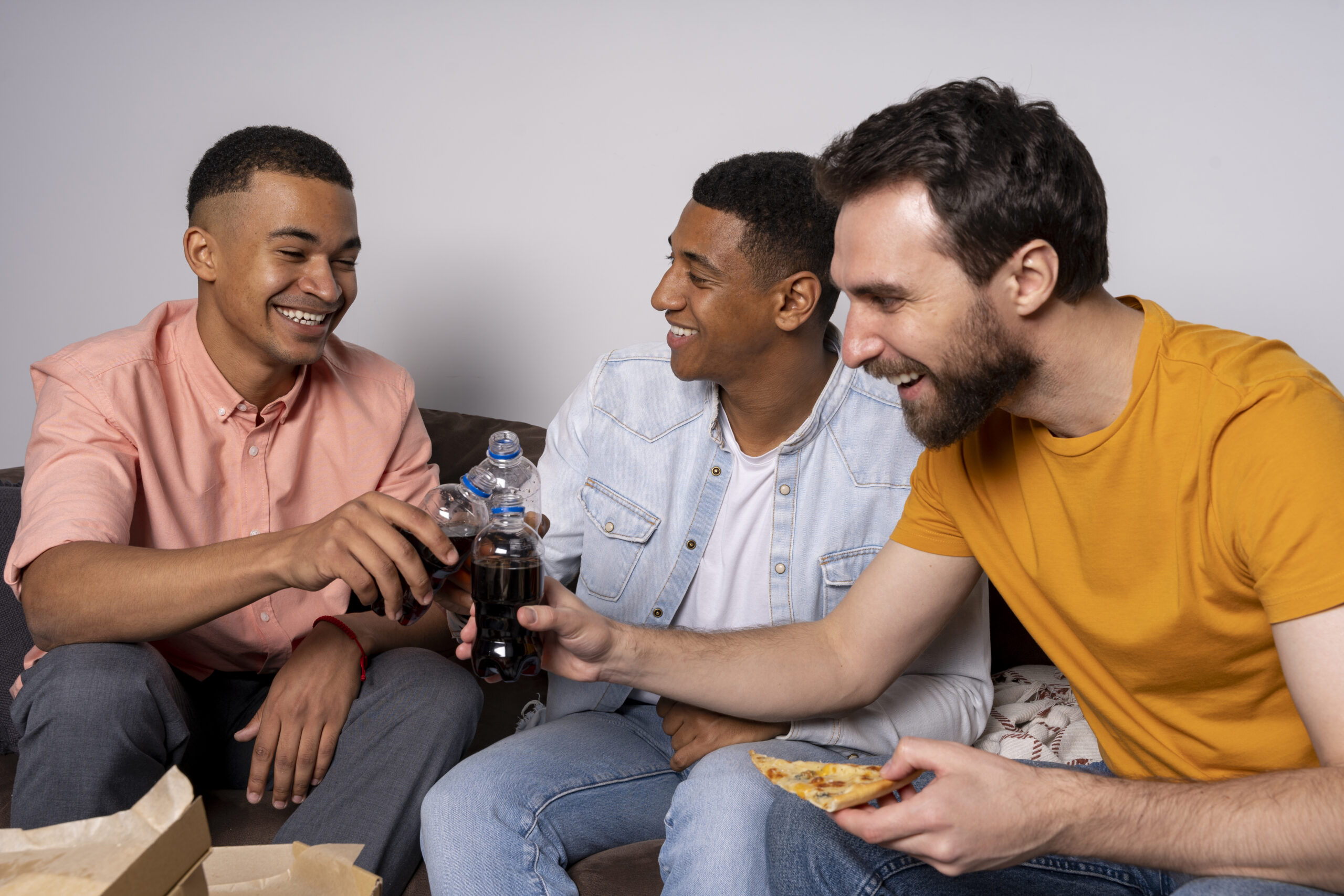 friends having crowded party home